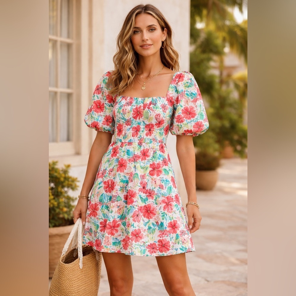 🌸 Skies Are Blue Anthropologie Floral Puff Sleeve Dress XS